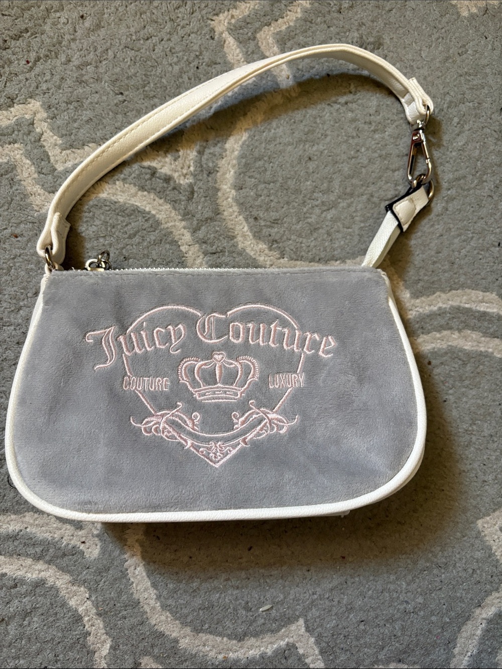 Juicy Couture Gray Velvet Mini Bag with Cream Trim